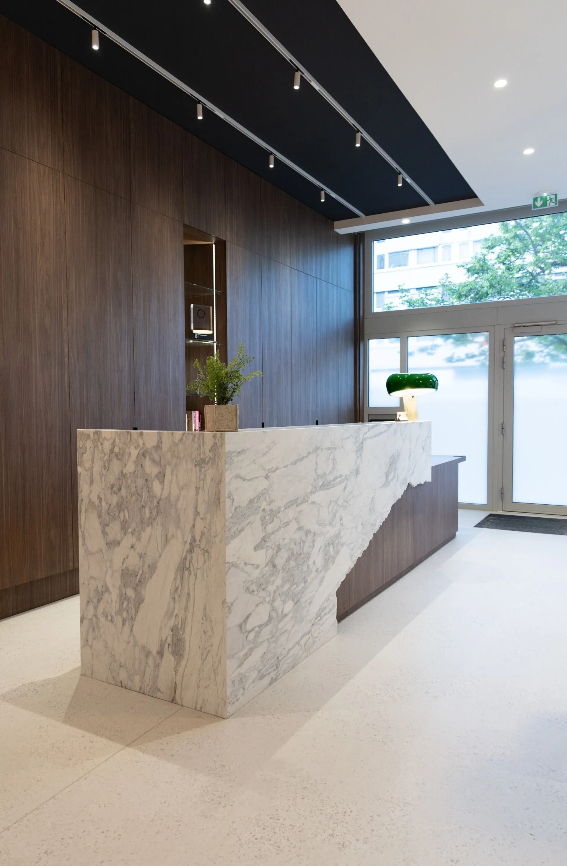 Accueil banque marbre noyer — Cabinet dentaire, Lille